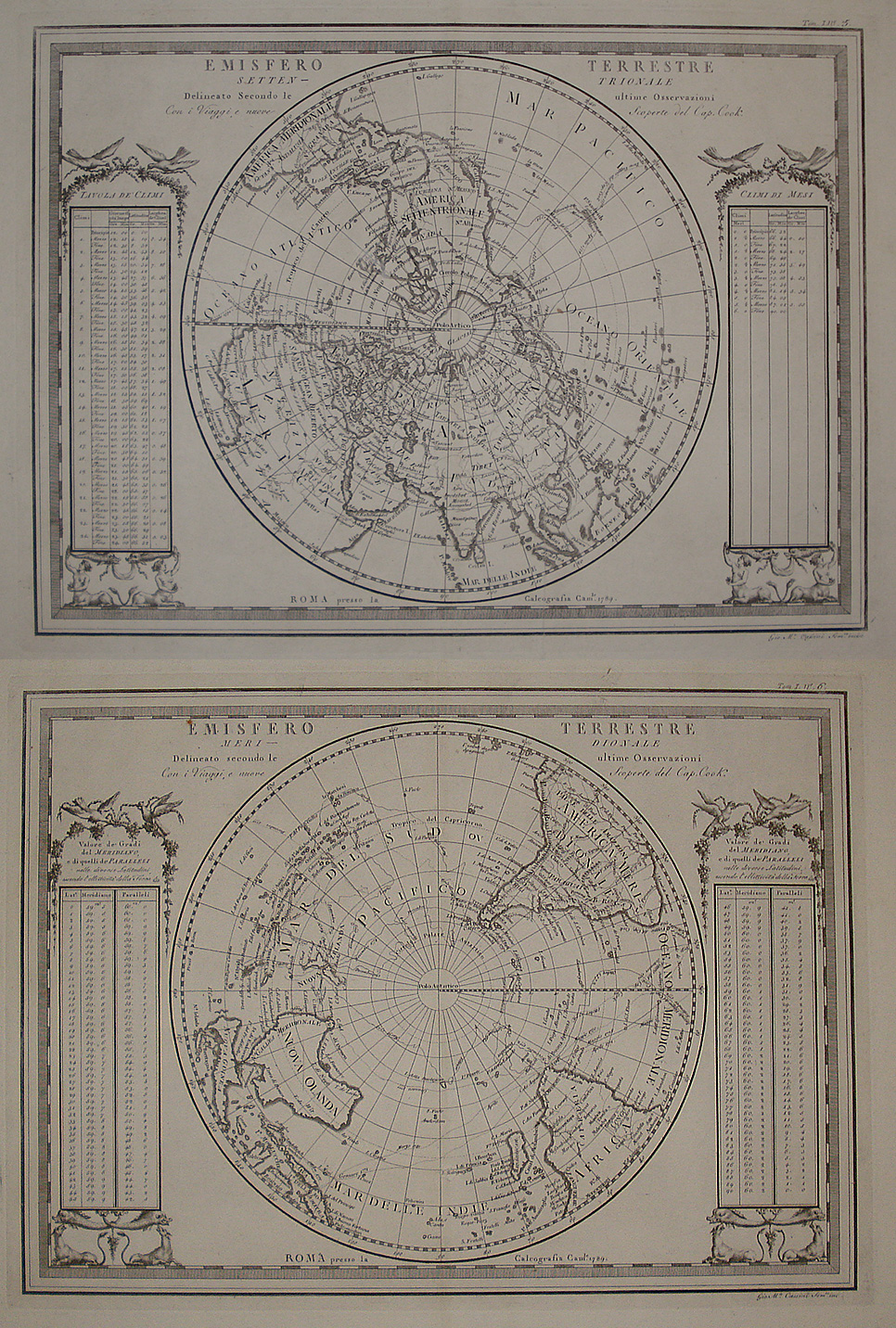 Emisfero Terrestre Settentrionale e Meridionale (mappamondo) - Giovanni Maria Cassini