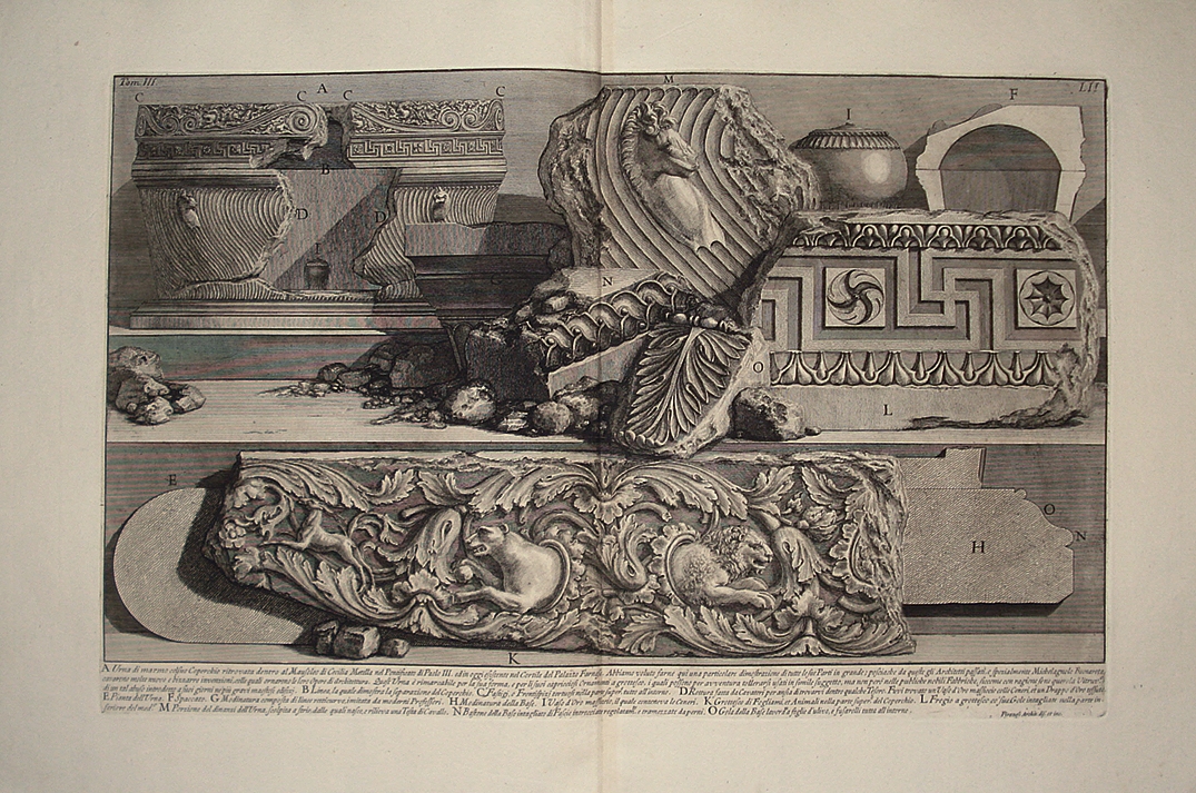 Urna di marmo col suo coperchio ritrovata nel Mausoleo di Cecilia Metella - Giovanni Battista Piranesi